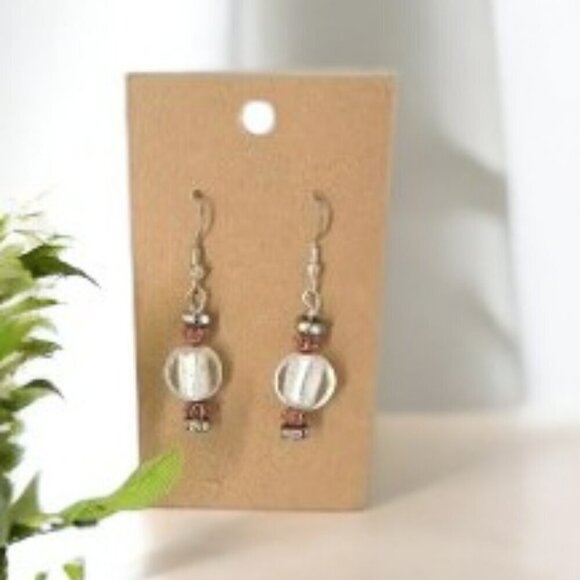 Murano Glass Beaded Earring Set in White and Red - New - Hand Crafted - Picture 1 of 2